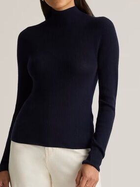 Quince Womens Featherweight Cashmere Mockneck Sweater Deep Navy Luxury